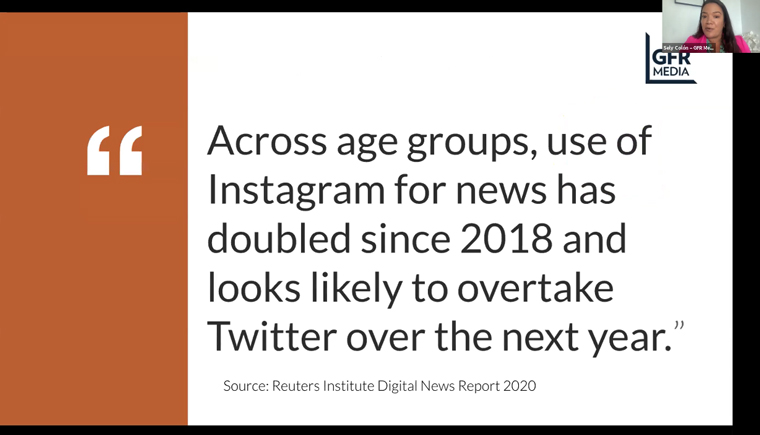 Selymar Colon, director of strategy of GFR, described how the company's newsrooms pivoted to Instagram.