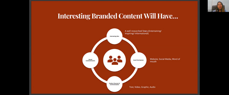 Priyanka Sharma, creative head of branded content at Jagran, said branded content should have an interesting idea, good distribution, appropriate channels of communication, and brand communication.