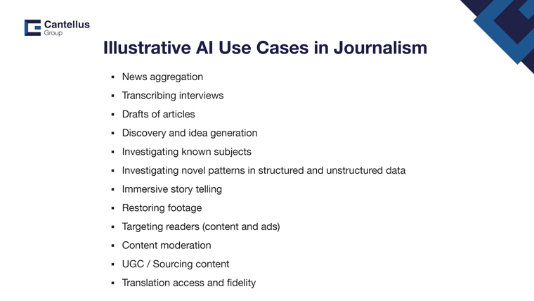 AI use cases in journalism from  Cantellus Group.