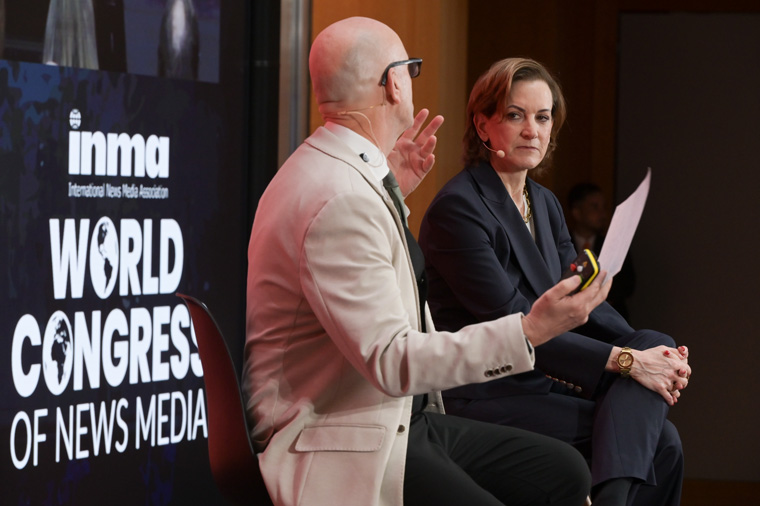 World Congress Co-Moderator Robert Whitehead chats with Atlantic staff writer Anne Applebaum on Thursday.