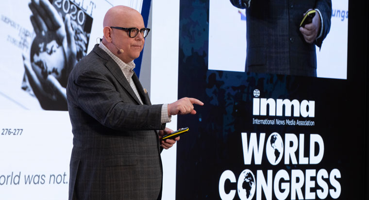 INMA CEO/Executive Director Earl J. Wilkinson speaking in Berlin.