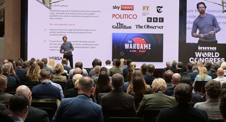 Andy Thomson, executive director of business operations at Sky News, on stage in Berlin.