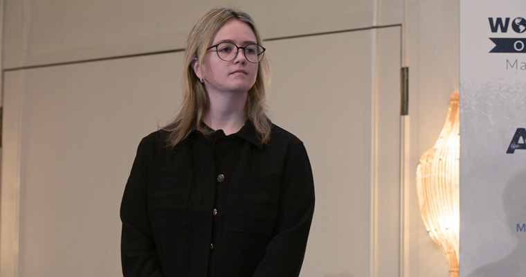 Claire Furino, director of AI Hub Programs at Holtzbrinck, speaks at the Agentic AI Seminar.
