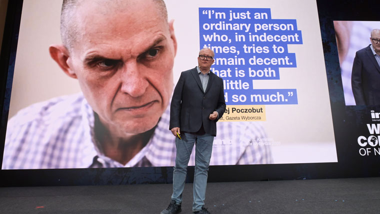 INMA Readers First Initiative Lead Greg Piechota speaking in Berlin last week.