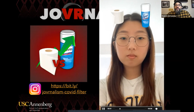 Robert Hernandez and his Jovrnalism team created a COVID quiz in Instagram using a filter.
