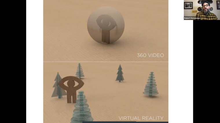 The difference in 360 video and Virtual Reality is the fixed space of the bubble versus ability to move around.