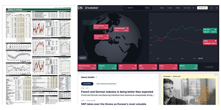 Dagens Næringsliv’s online stock market page in 2015 (left) and since 2016 (right).