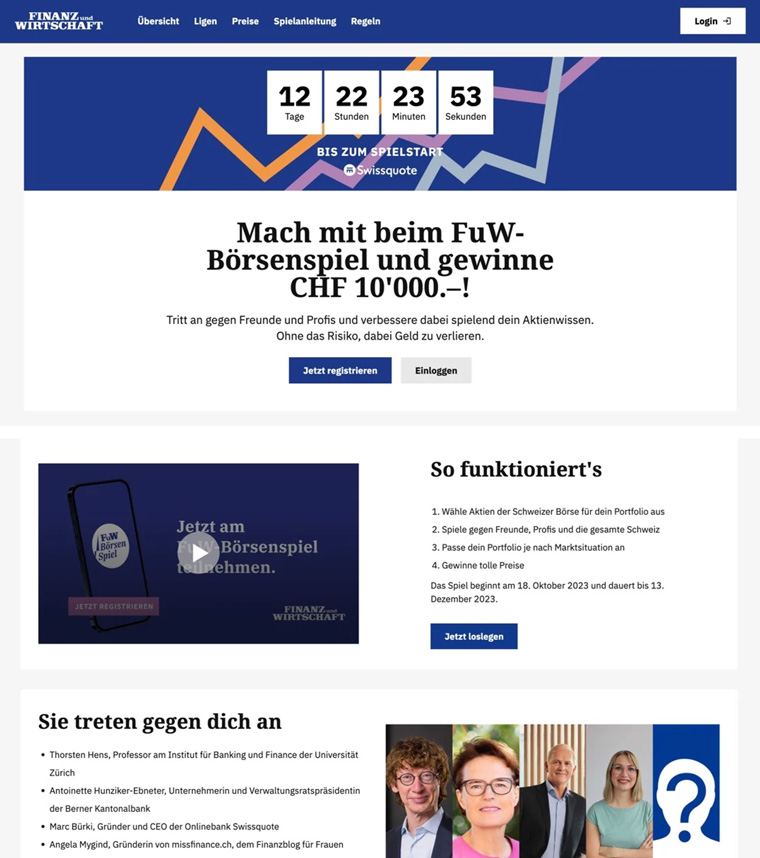 Finanz und Wirtschaft’s game landing page, 2023.