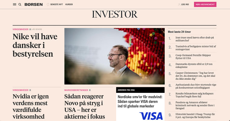 Børsen Investor’s home page in June 2025.