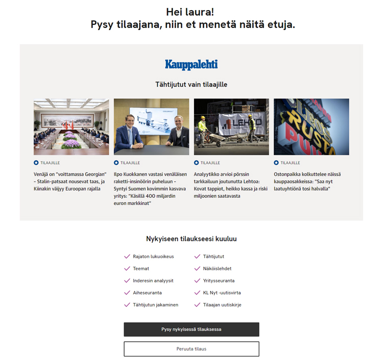 Kauppalehti has embraced several strategies to reduce churn, including sending activation e-mails with articles and personalised recommendations.