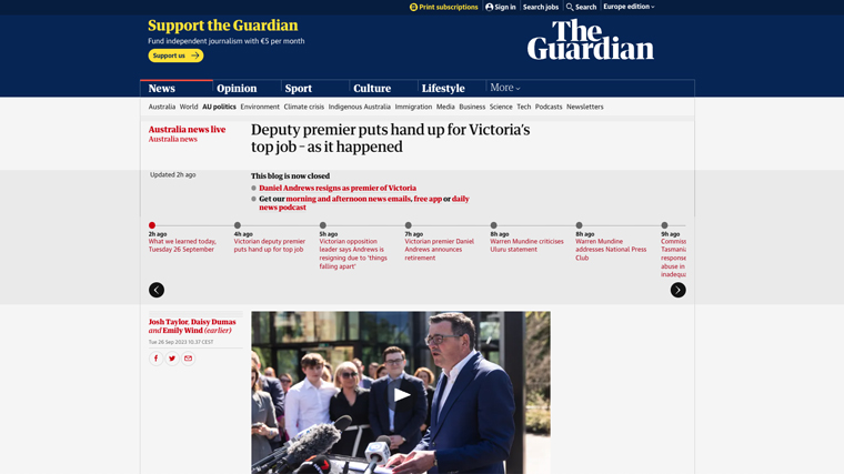 The Guardian pins its most recent live blogging updates to the top of the Web page.