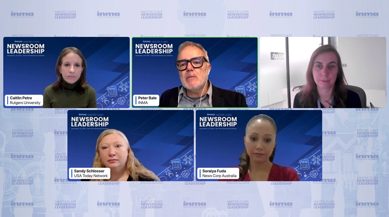 INMA Newsroom Initiative Lead Peter Bale (top center) recently led a master class on newsroom leadership.