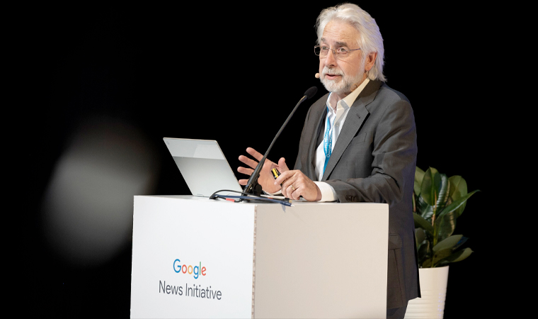 Richard Gingras, vice president news at Google, announces the partnership in Amsterdam on Wednesday.