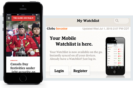 The Globe and Mail's general and Globe Investor smartphone apps.