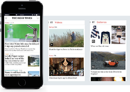 Images of the Irish Times mobile app for smarting phones