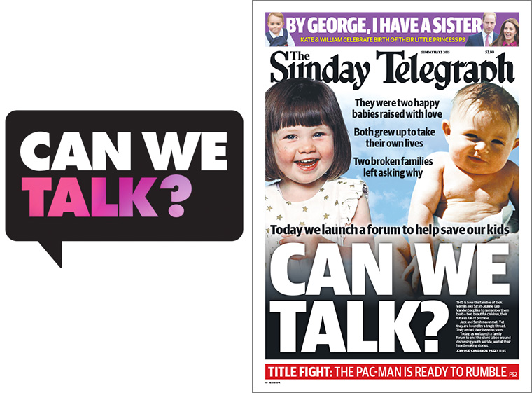 Sunday Telegraph front page announces campaign to address youth suicide crisis