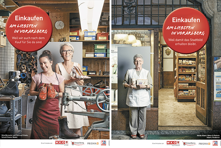 The campaign to attract shoppers to Vorarlberg appealed to the reader's emotions about shopping, highlighting the character of local merchants and shops.