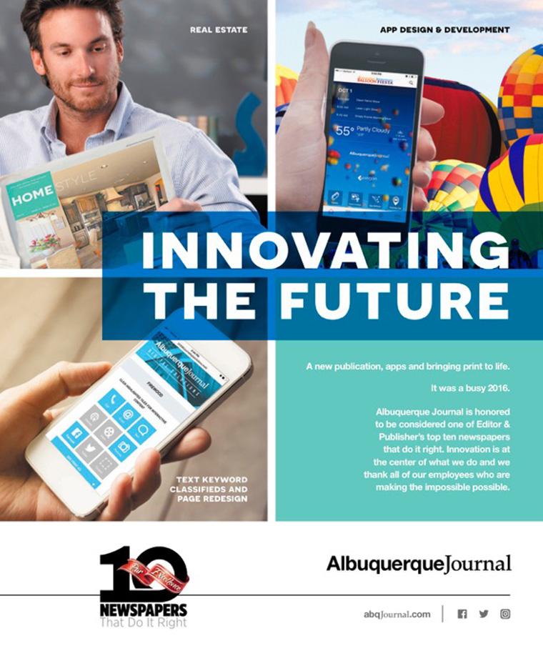 The Albuquerque Journal's exciting new mobile apps, classified advertising portal, and real estate magazine keep content on the cutting edge.