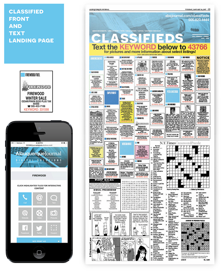 The new, digitally moving classified advertising portal at The Albuquerque Journal is interactive and modern.