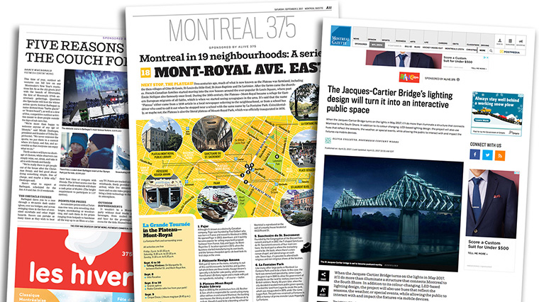 To highlight as many events as possible and keep the energy going all year long, the Gazette created an online 375th anniversary hub, a native ad campaign, and a series of 19 neighbourhood tour maps.