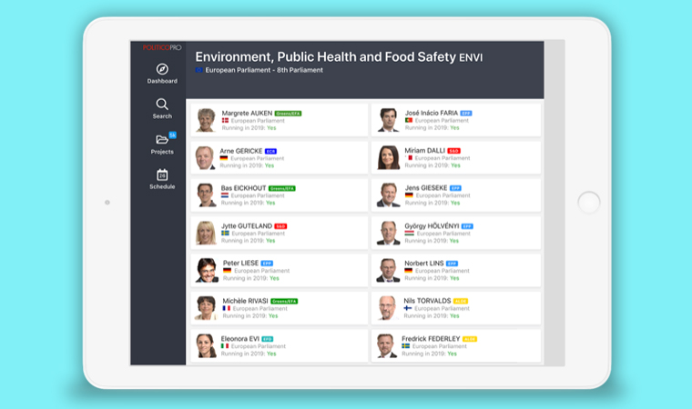 Politico’s Pro Intelligence platform can quickly search many data sets on the European Union’s political and government institutions, including information on legislators and how they vote on specific issues.