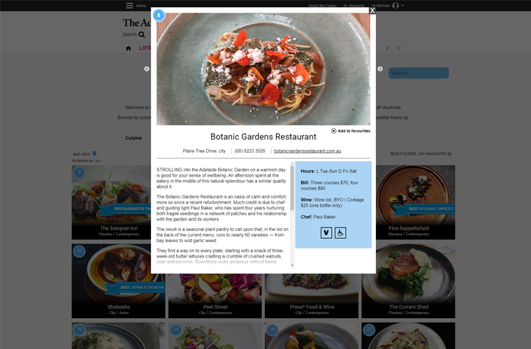 The delicious100 features original content produced by The Advertiser, including restaurant reviews and photography.