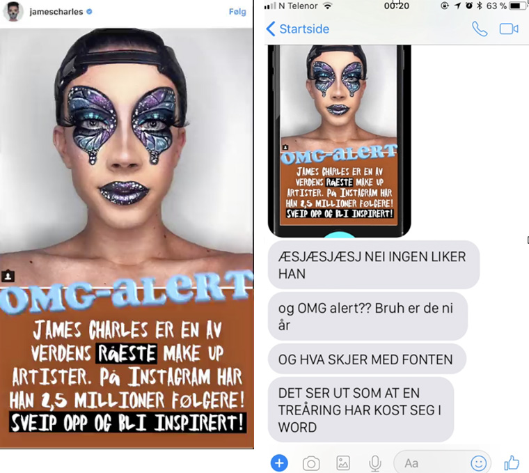 In the social media publishing era, publishers must stay nimble and change in response to feedback from young readers. In this Snap about Instagrammer James Charles and his make-up-videos, VG tried to be hip and cool, but it was a bit too much. One employees received texts from his teen daughter about the effort: "OMG-alert?? Bruh, are they nine years old? What’s up with this font, it looks like a three year old has been having fun in Word.” What are we? Adults. What are we not? Cool teenagers. After this, VG stopped trying to be.