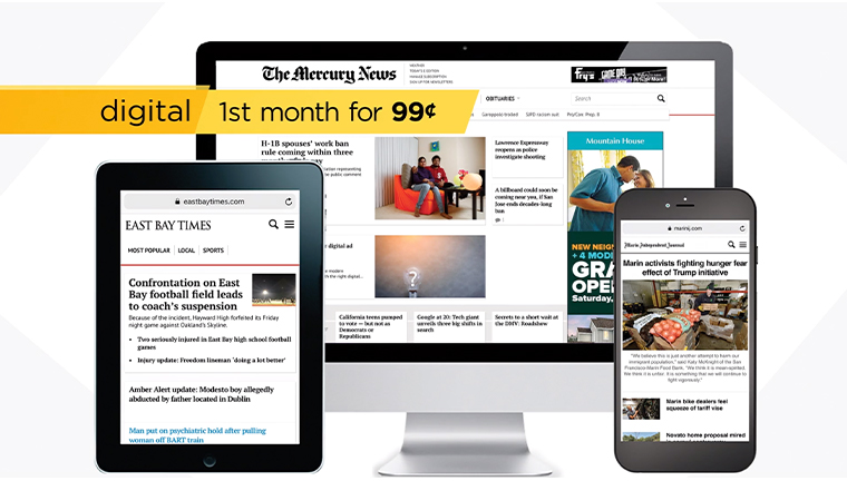 Special offers for The Mercury News and East Bay Times center around the Klay Thompson campaign.
