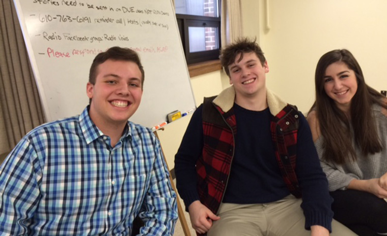 From left, current Voices interns Kyle Edelman and Hunter Gajewski, with former intern Deanna Lupia, now a freshman at Bloomsburg University.