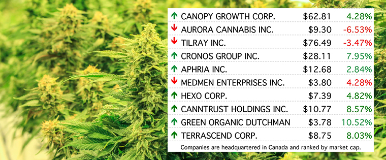 Each newsletter includes a listing of the top 10 cannabis stocks by market cap to provide readers with a snapshot of the market as they start their week. 