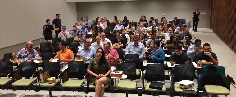 Dallas Morning News staff members gathered in the auditorium to launch the newsroom mentorship program in May 2018. The launch included a panel with community leaders discussing the importance of mentorship in their lives and careers.