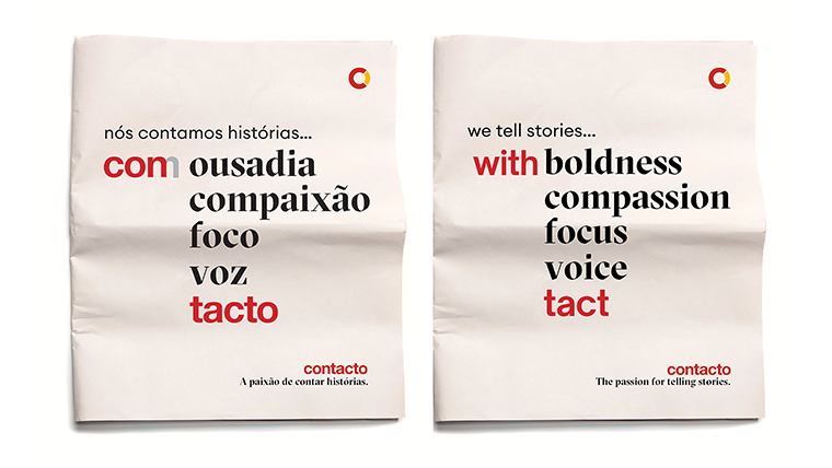 A blank newspaper underscores the values that guide Contacto in storytelling beyond the “tact” already present in its name.