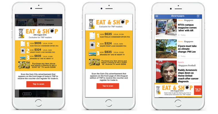 Singapore Press Holdings used a wrap to introduce the special deal, accompanied by redemption instructions. Readers could launch the scanner on their phones and scan these ads to redeem the digital vouchers.