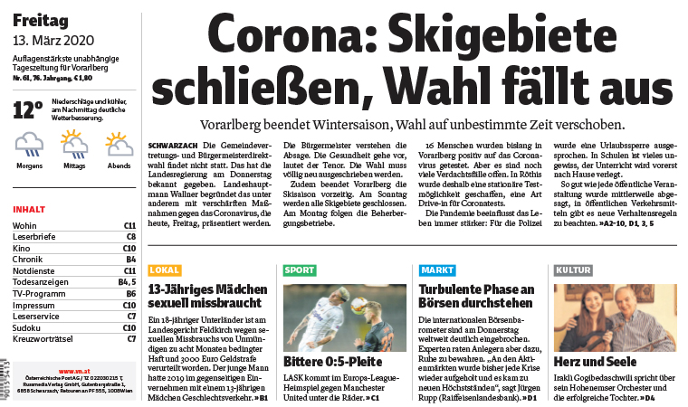 Community initiatives and coverage at Vorarlberger Nachrichten are focused on bringing the regional together during the coronavirus crisis.
