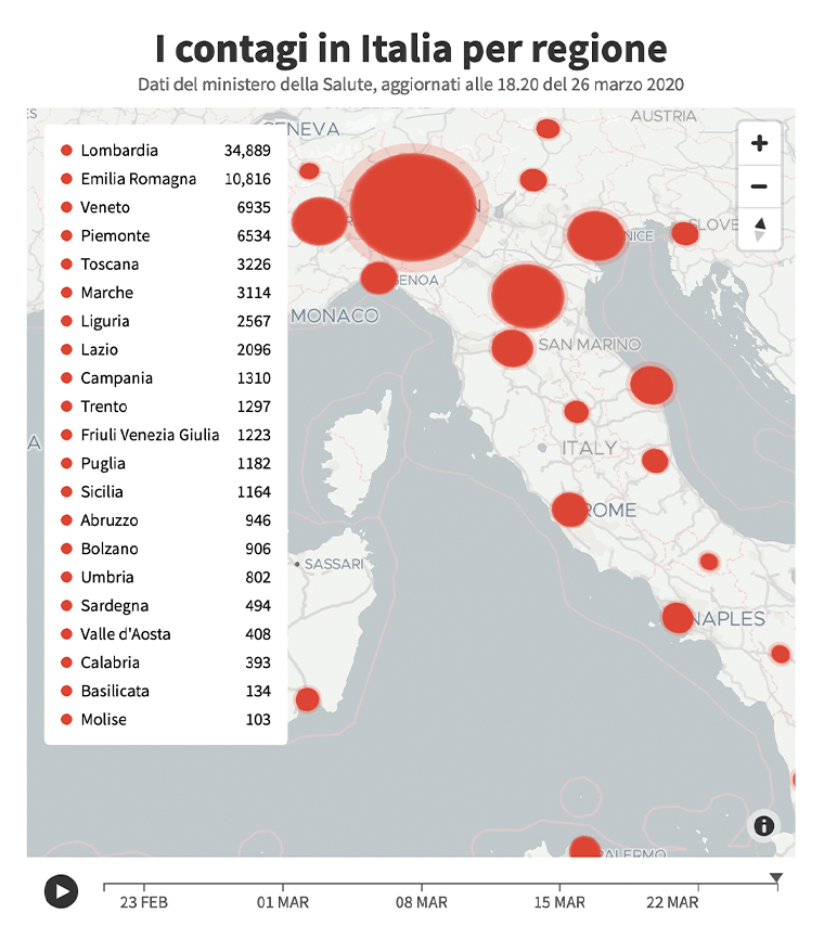 The documented cases of COVID-19 in Italy as of March 26.