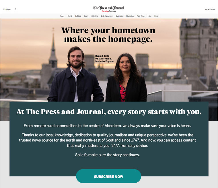 A landing page for The Press and Journal's campaign.
