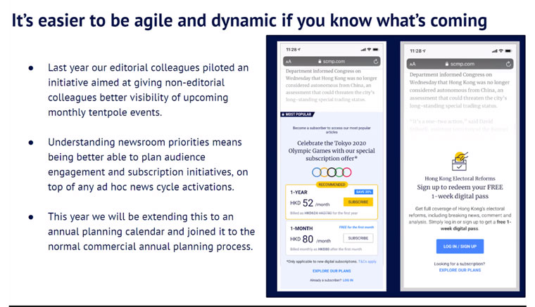 SCMP created an initiative to keep the non-editorial teams informed of what the editorial team is working on.