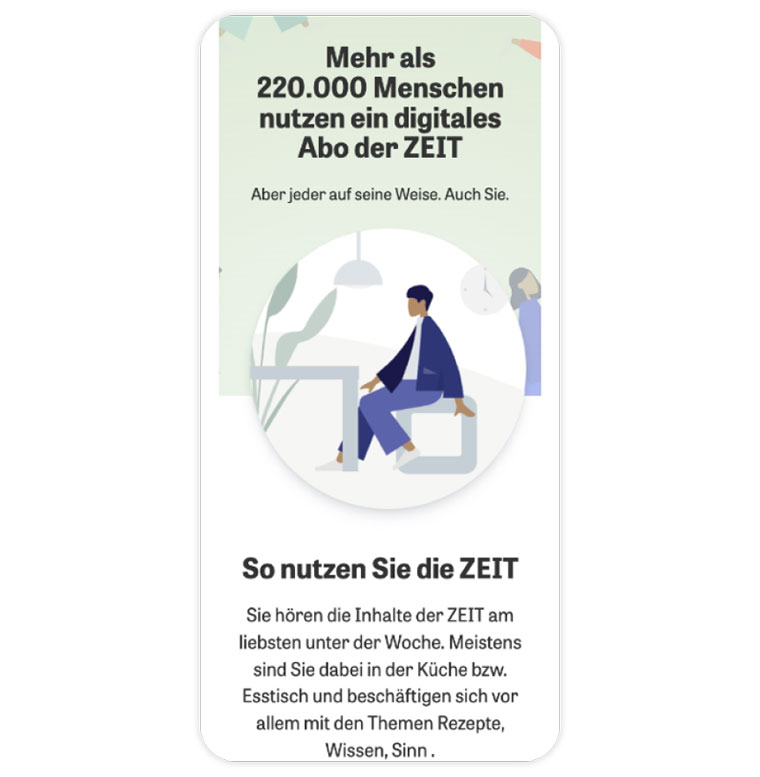 Based on five questions, the subscriber receives a recommendation for one of Zeit Online's apps and newsletters.