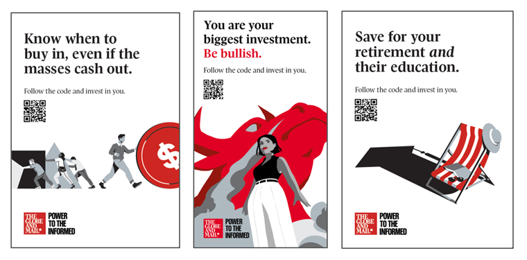 In-car posters on commuter trains directed readers with dwell time to articles via QR codes. 