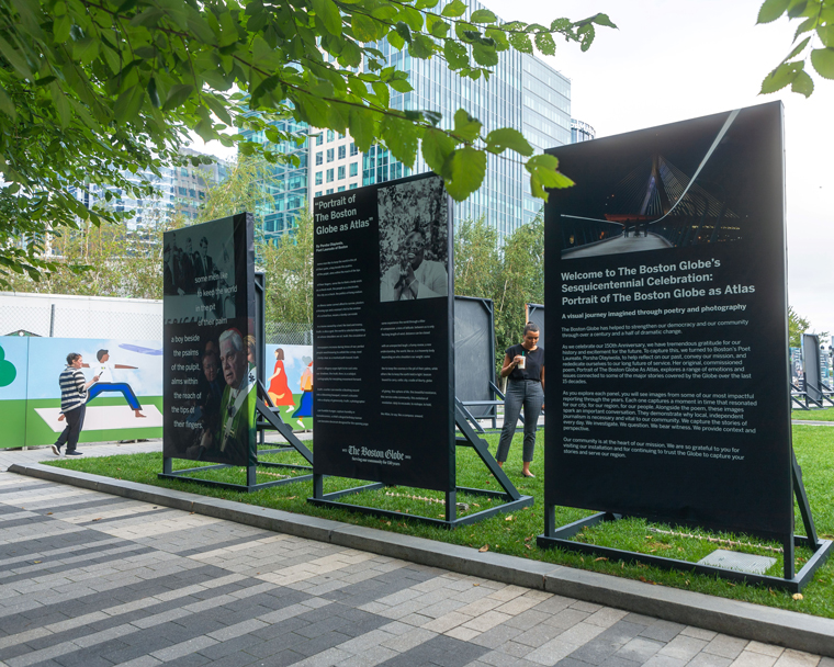An open-air exhibit in Boston’s Seaport guided visitors on a stroll through the city’s history and The Boston Globe’s most memorable images.