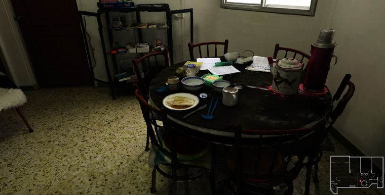 The family dining table in Daniel Lim’s home, built using photogrammetry. His dad’s plate, utensils, and spreads are laid out by his dad in the same order each morning.