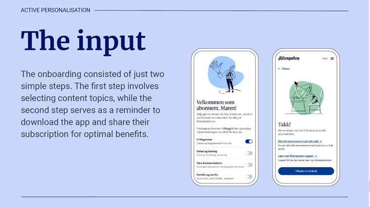 Active personalisation uses a two-step onboarding flow.