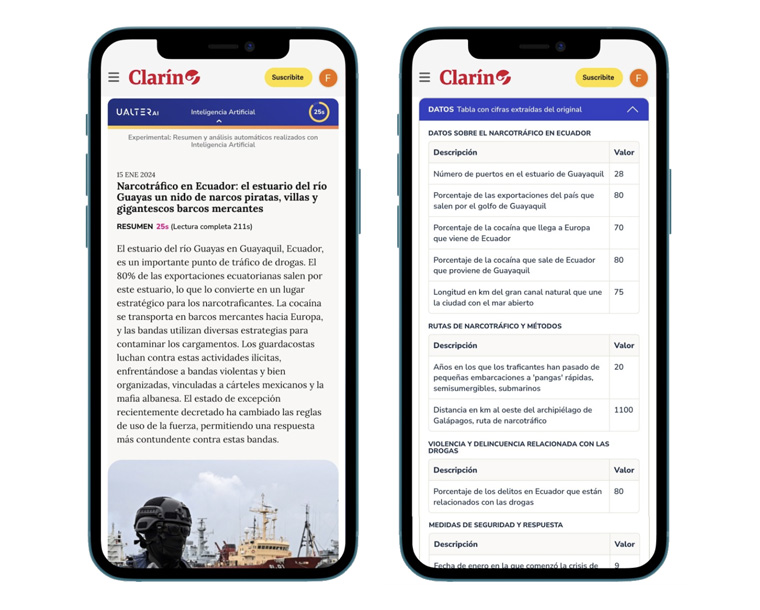 UalterAI displays both the full text and summaries including data and numbers for easy reading.