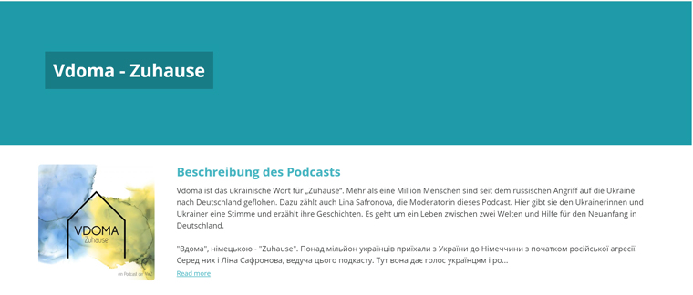 The podcast is recorded in both Ukrainian and German, which is beneficial for both production and the audience.