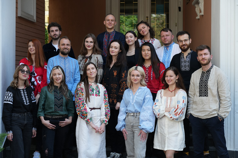The Kyiv Independent team celebrates being together on Vyshyvanka Day.