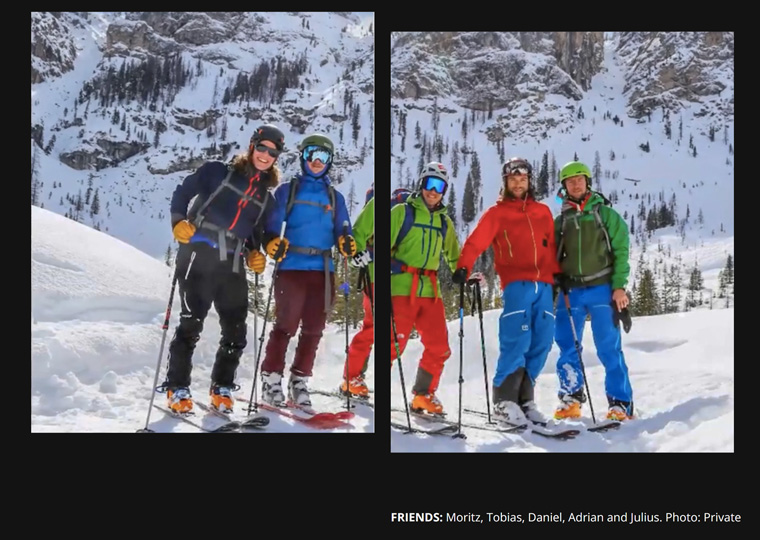 Moritz Müller (far left) was killed on March 30, 2022, as he and four friends were skiing in Lyngen.