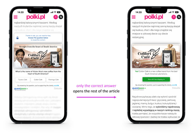 Visualisation of the article before and after the correct answer is given. (Translated to English for the convenience of INMA readers.)