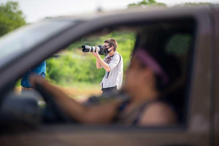 An Express-News photojournalist covering the first large-scale testing facility in the San Antonio area in March 2020.