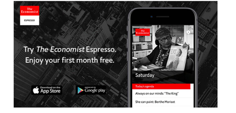 The Economist appeals to users with its Espresso app.