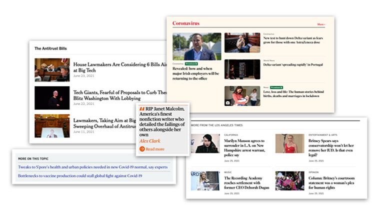 General news publications typically focus on a single user experience (article and section pages) that links to other relevant stories.